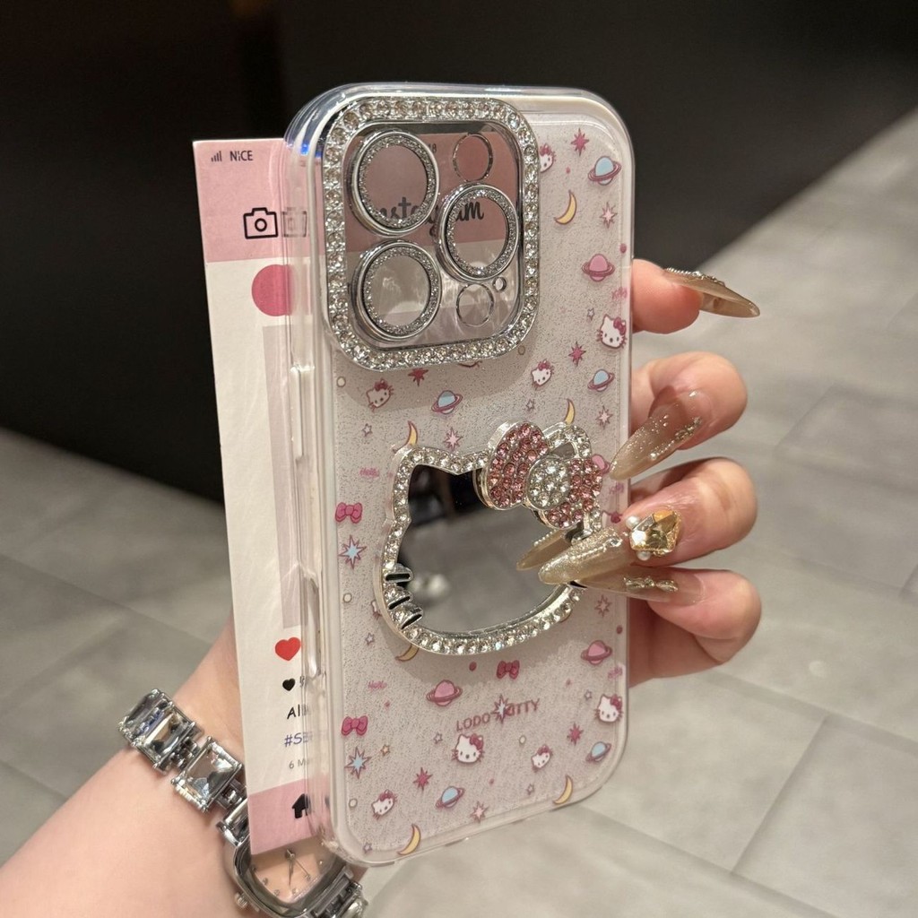 2025 สินค้าใหม่ Planet KT Cat Glitter 2 in 1 Apple 16promax เคสโทรศัพท์ 15 เลนส์ฟิล์ม 14plus Point D