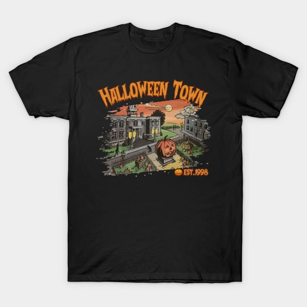 เสื้อยืด Vintage Halloweentown est 1998 T-Shirt แท้ Cotton 100% น่ารัก S-5XL oversize สีดำ
