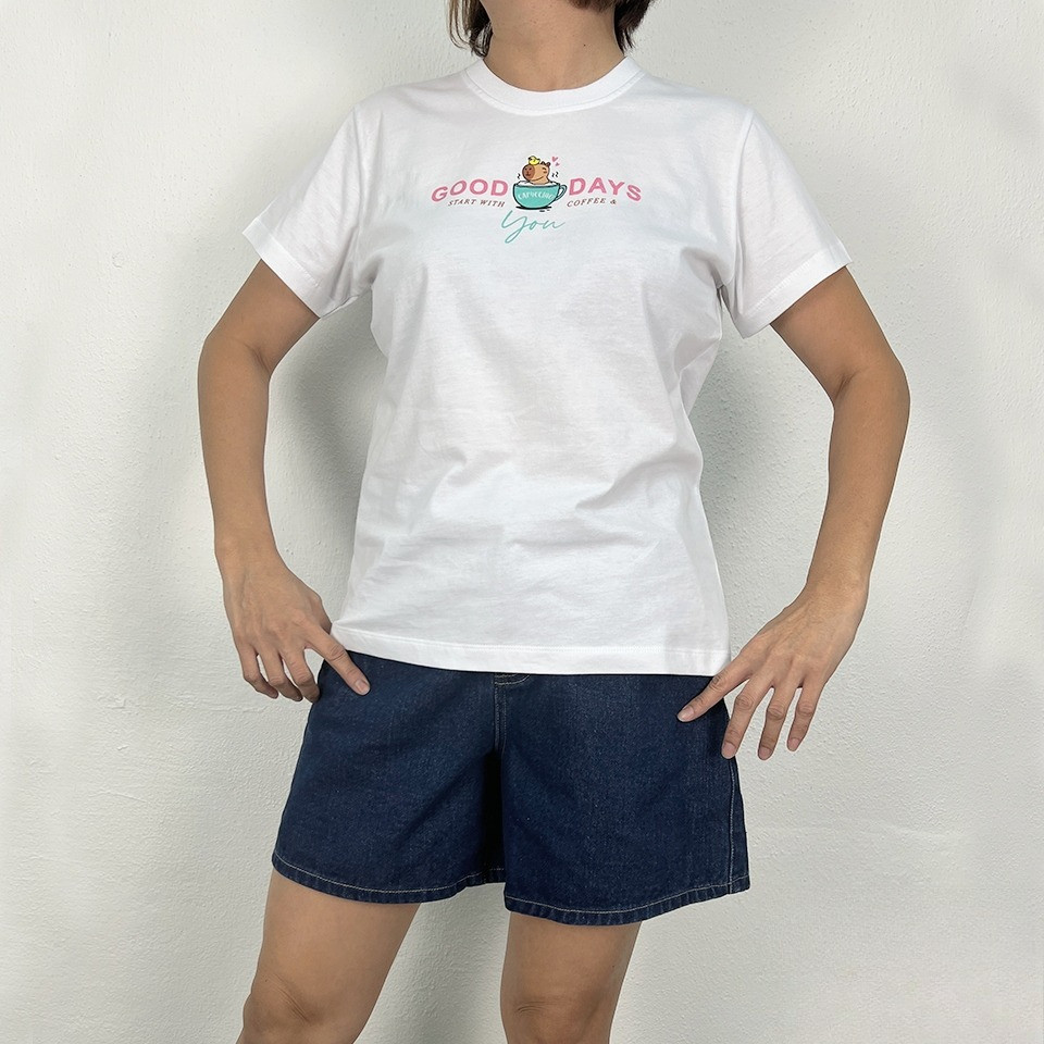 220G 100% CottonSI ผู้หญิงแขนสั้นสโลแกนพิมพ์เสื้อยืดปกติตัด G62-1315 1316 1317 1318