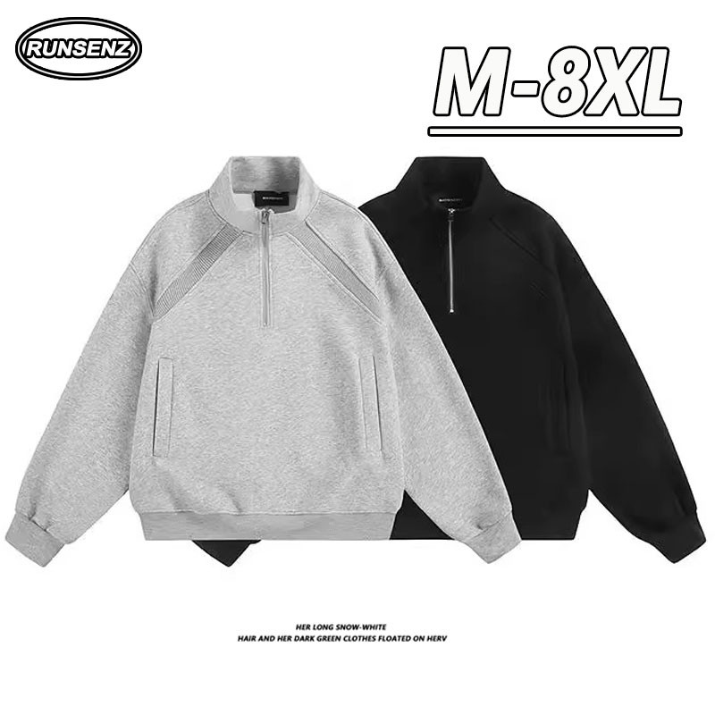 เสื้อกันหนาวสไตล์เกาหลีครึ่งซิปสำหรับผู้ชาย ทรงหลวม สบายตัว แขนยาว