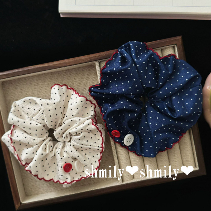 Polka Dot Lace Scrunchy Hair Tie สไตล์เกาหลี เหมาะสำหรับสาวที่ชอบทำผมหางม้า