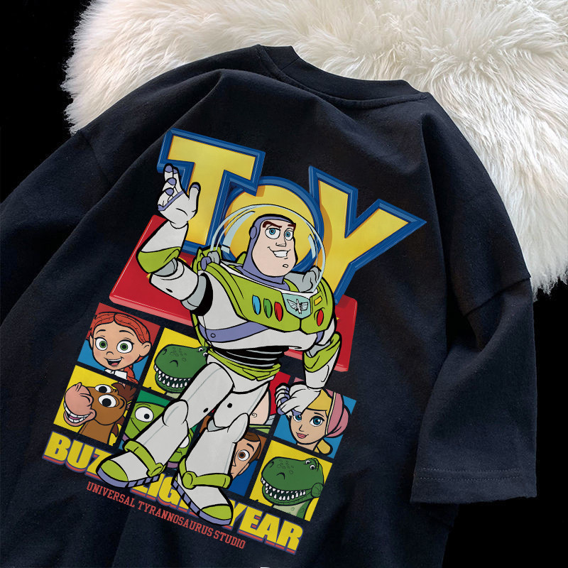 เกาหลี เสื้อแบบดารา เสื้อยืดแขนสั้น Oversize CMDXY9769 ผู้ชาย ผู้หญิง ลายทาง ตัวอักษร หลวม ลายสกรีน ฤดูร้อน ฤดูใบไม้ผลิ