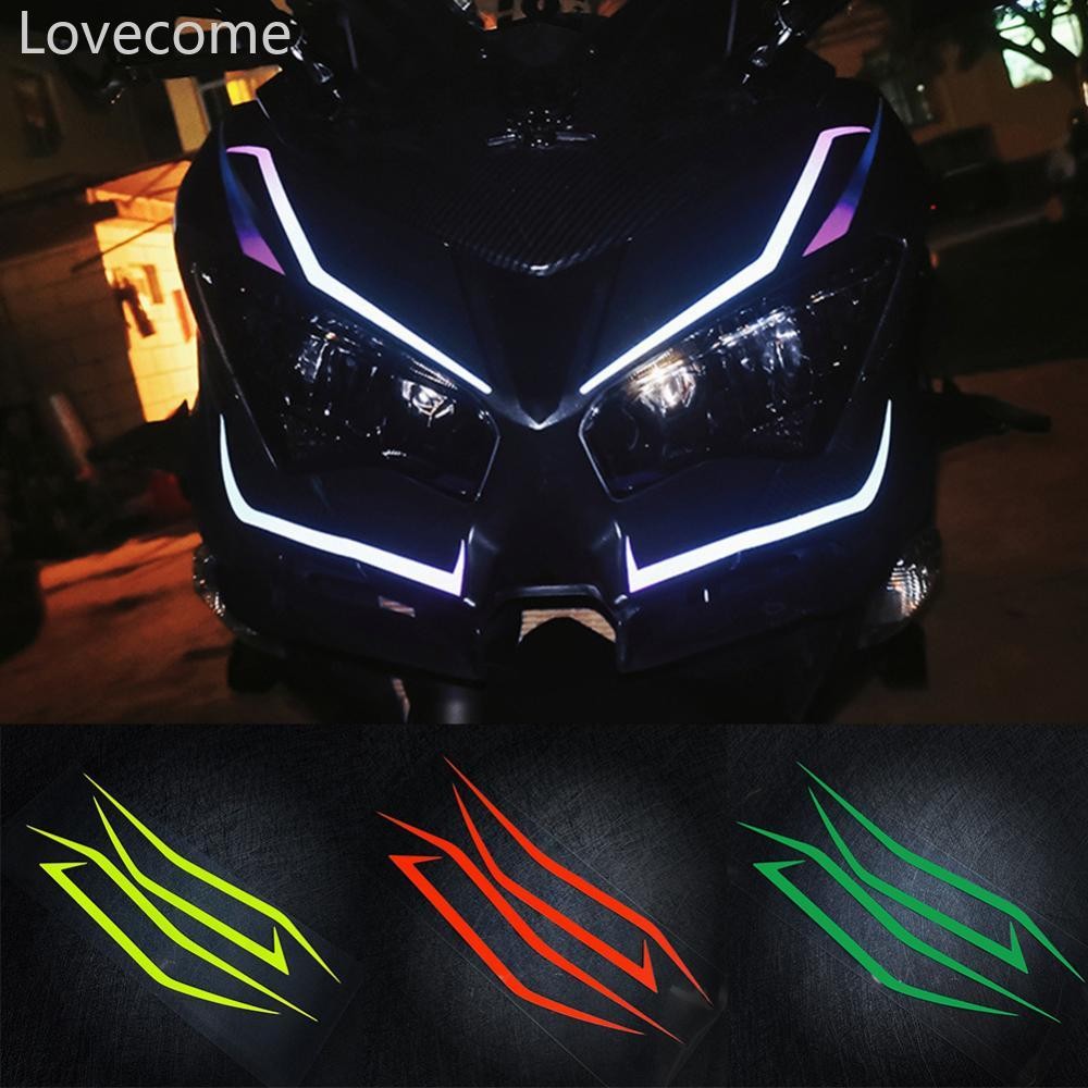Lovecome 4 ชิ้นรถจักรยานยนต์ด้านหน้าหัว Body Strip สไตล์สติกเกอร์สะท้อนแสงดึงดอกไม้รูปลอกกันน้ําสําห