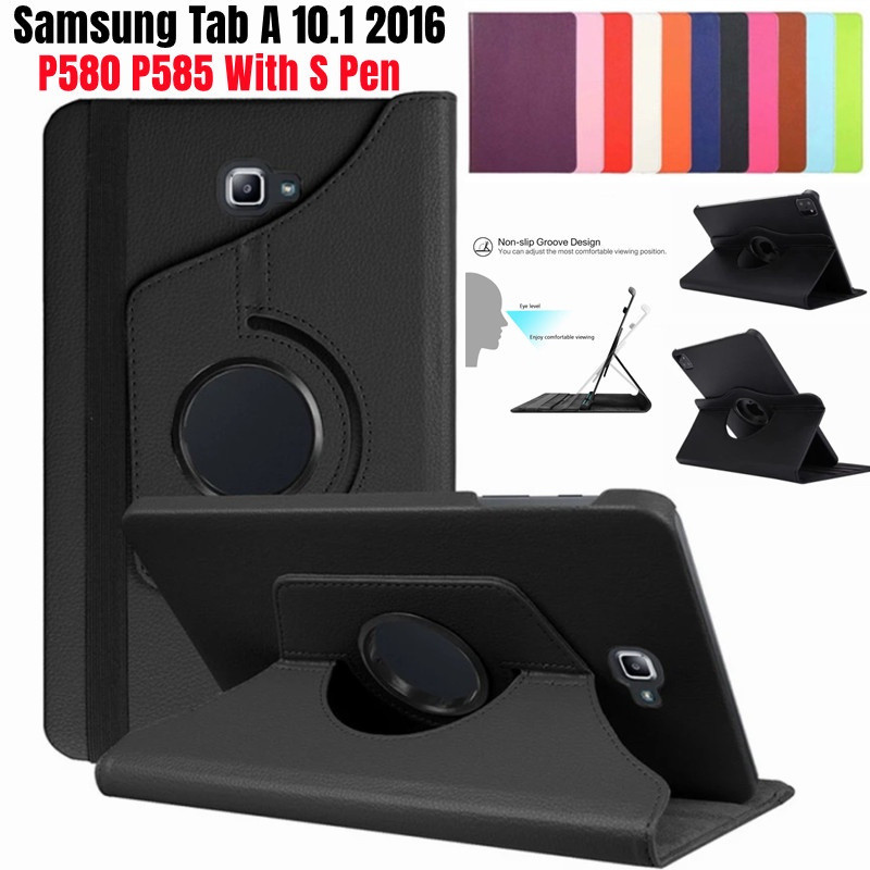 กรณีแท็บเล็ตสําหรับ Samsung Galaxy Tab A A6 10.1 2016 P580 P585 ปากกา S 360 หมุนแท็บเล็ต Funda ฝาครอบขาตั้งหนัง PU กรณี