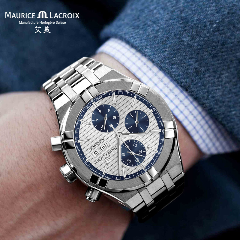 Maurice Lacroix Swiss Amy Watch AIKON Series แฟชั่นหน้าปัดขนาดใหญ่สายเหล็กนาฬิกากลไกของผู้ชาย