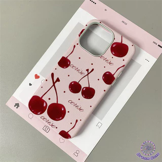 เคสไอโฟน 11 น่ารักสีแดงเชอร์รี่พื้นผิวหนังนุ่ม สำหรับ IPhone 17 AIR 16 13 15 11 14 12 Pro Max 16 14 15 Plus XR X XS Max
