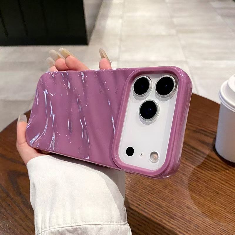 สีทึบคลื่นพื้นผิวมันวาวกรณีซิลิโคนนุ่มสําหรับiPhone 17 16 15 14 13 12 11 Pro Max 17Air 16E 14/15Plusกันกระแทกปกหลัง