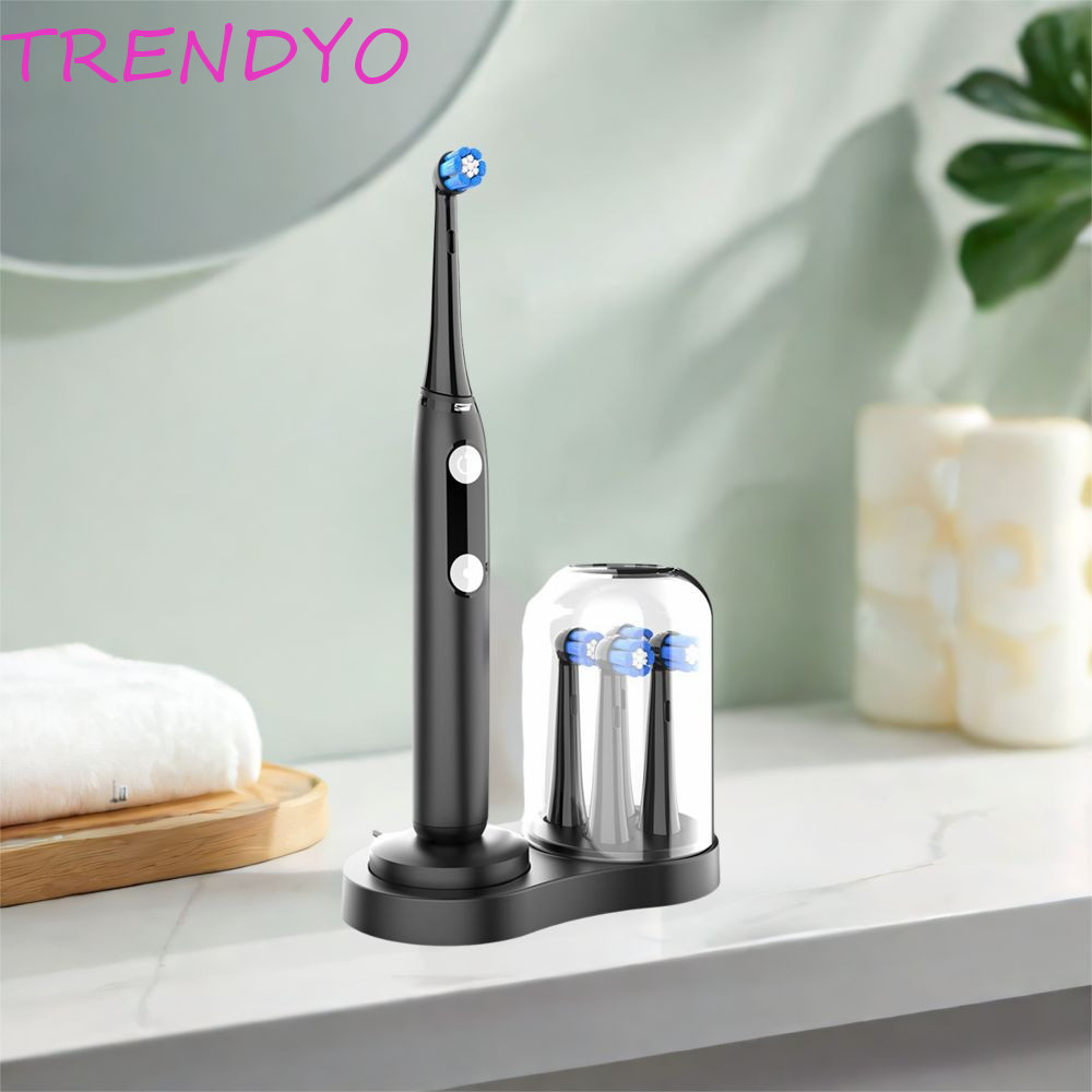 TRENDYO 2 ชุดหัวแปรงวงเล็บประหยัดพื้นที่ 2 ใน 1 ชั้นวางแปรงสีฟันไฟฟ้า, สากลพร้อมถ้วยฝุ่นพลาสติกฐานแป