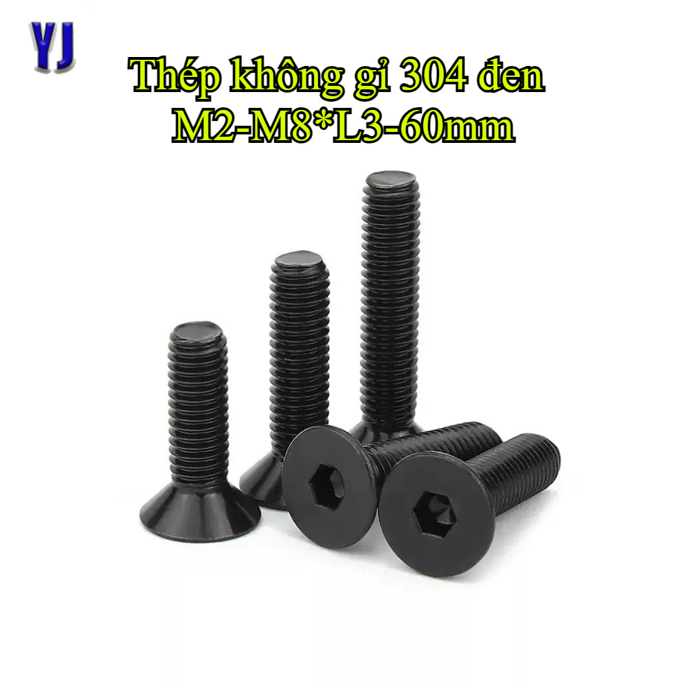 สีดํา 304 สแตนเลส Countersunk Head Hexagon Socket Bolt M2-M8 * L3-60mm (B-VN)