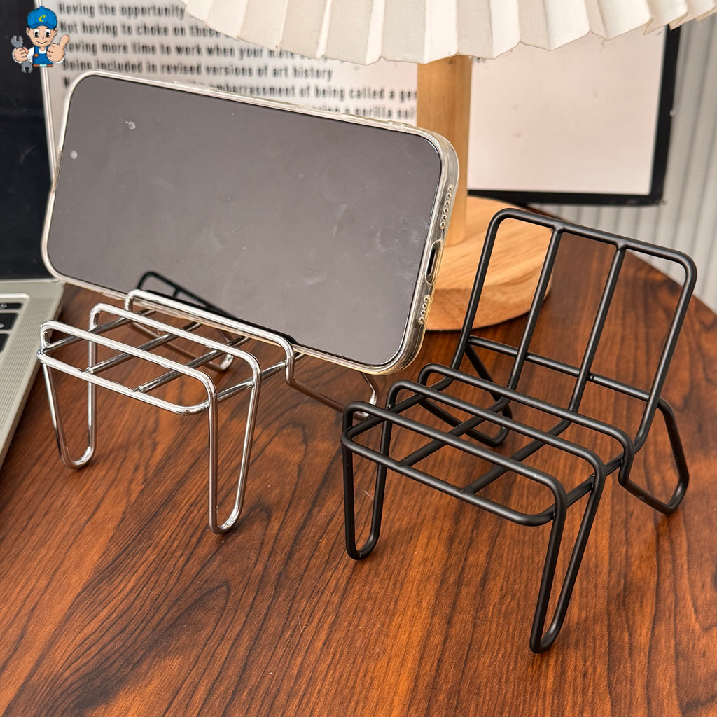 ที่วางโทรศัพท์เก้าอี้สีดําสไตล์อิน - ที่วางเดสก์ท็อปเหล็กโลหะพร้อมดีไซน์เรียบง่ายใช้ในบ้านในแนวนอน/แนวตั้งจัดตกแต่งโฮมออฟฟิศ
