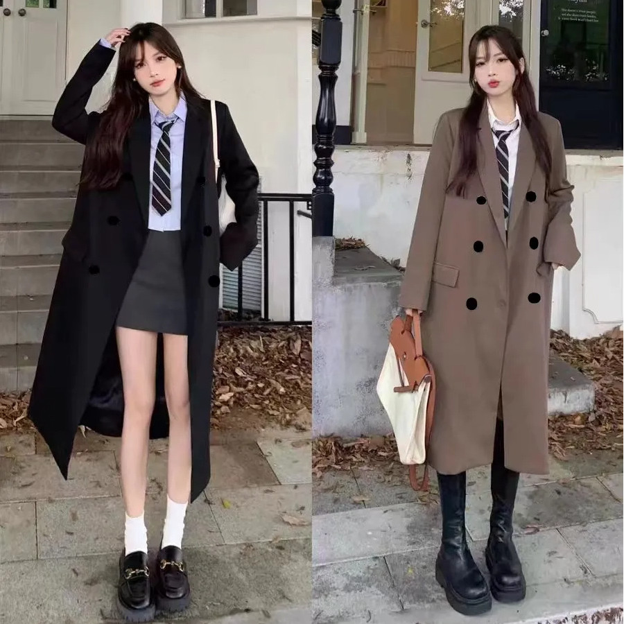 Trench Coat ผู้หญิง Blazer ผู้หญิง Koreanm หลวมยาวสไตล์แฟชั่น Windbreaker