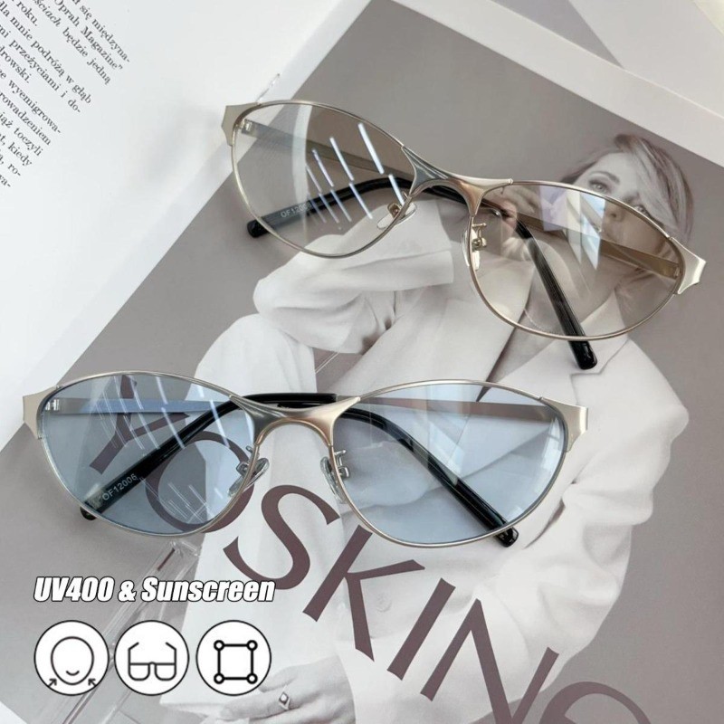 Retro Cat Eye Sunglasses กรอบโลหะรูปไข่ UV400 สไตล์ยุค Y2K เหมาะสำหรับการท่องเที่ยวและกิจกรรมกลางแจ้ง สไตล์ไม่อัฟเซ็กซ์