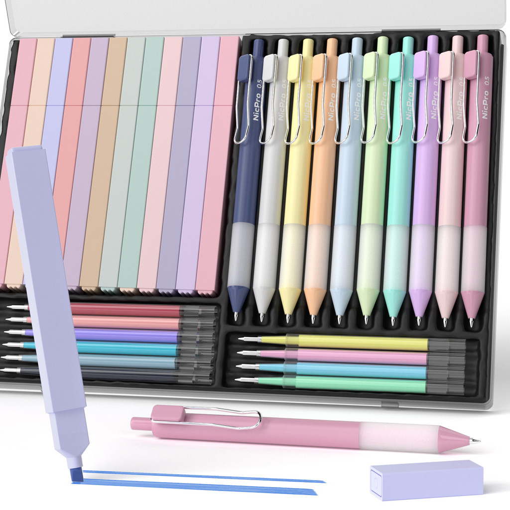 Nicpro 33PCS Aesthetic Highlighter และปากกาเจลชุดกรณี, 12 Bible Highlighters & ปากกาน่ารักเติมหมึกอ่