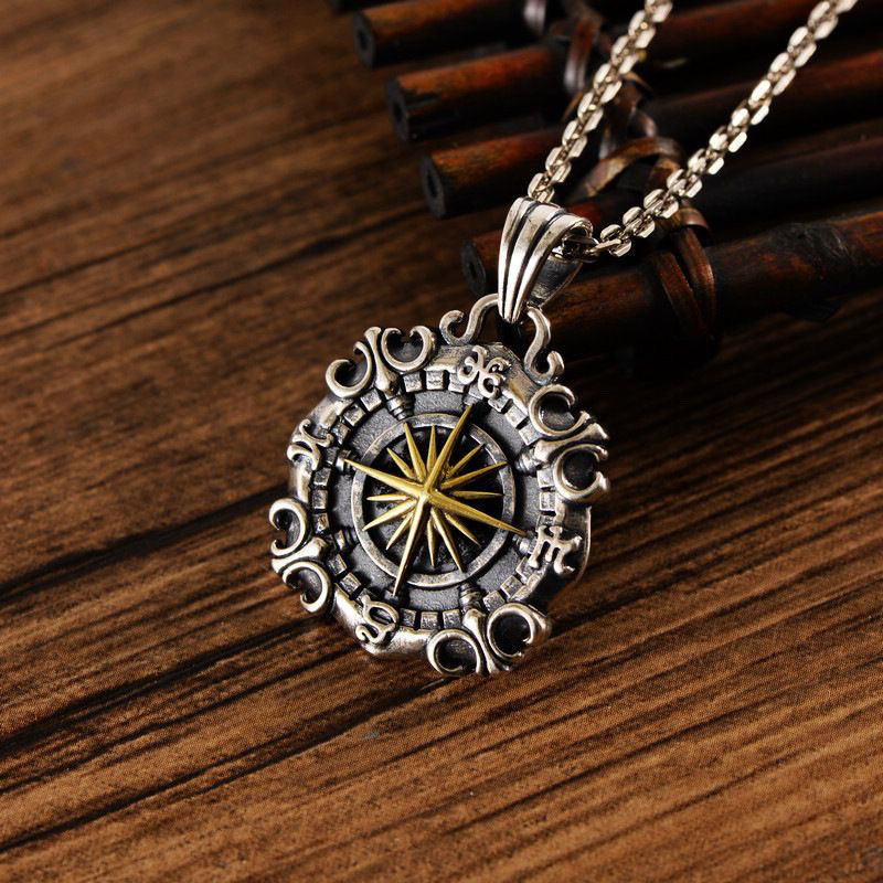 TB Featured Selection#New Necklace Titanium Steel Starfish Compass Pendant Men's Star Sea Retro Comp