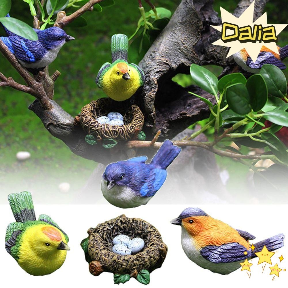 DALIA 1 ชุด Faux Birds Nests รูปปั้น,เครื่องประดับสวนเรซิ่น Miniature นก Figurines,ตกแต่งบ้านบอนไซ Embellishment ภูมิทัศน์ทําจําลอง Sparrow รุ่น