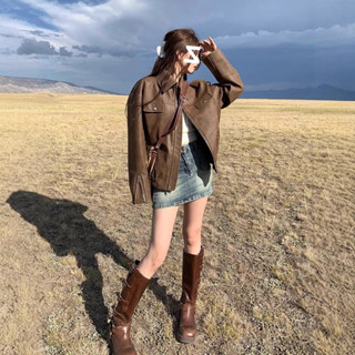 แจ็คเก็ตหนังสีน้ำตาลผู้หญิง styleType ใหม่ สวมใส่ง่าย ในฤดูใ…