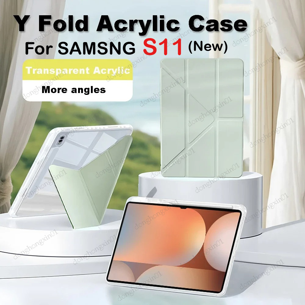 Y พับอะคริลิค HD สําหรับ Samsung Galaxy Tab S11 11 นิ้ว 2025 5G กรณีแท็บเล็ตสําหรับ Tab SM-X730 SM-X736 สมาร์ทกันกระแทกพร้อมผู้ถือปากกา