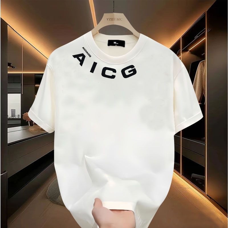 2025 American Style Casual High Street Trendy Brand Letter Print Round Neck Heavyweight Short Sleeve
