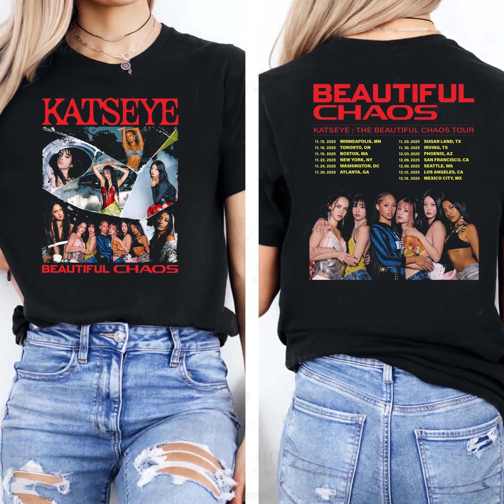 เสื้อยืด Katseye Beautiful Chaos ทัวร์ Katseye เสื้อยืด Katseye ทัวร์ Katseye gif แฟน Katseye ทัวร์ 