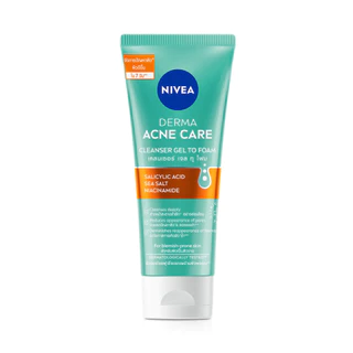 NIVEA Derma Acne Care Cleanser Gel To Foam 90ml ผลิตภัณฑ์ทำความสะอาดผิวหน้า สูตรอ่อนโยนสำหรับคน ผิวเป็นสิวง่าย.