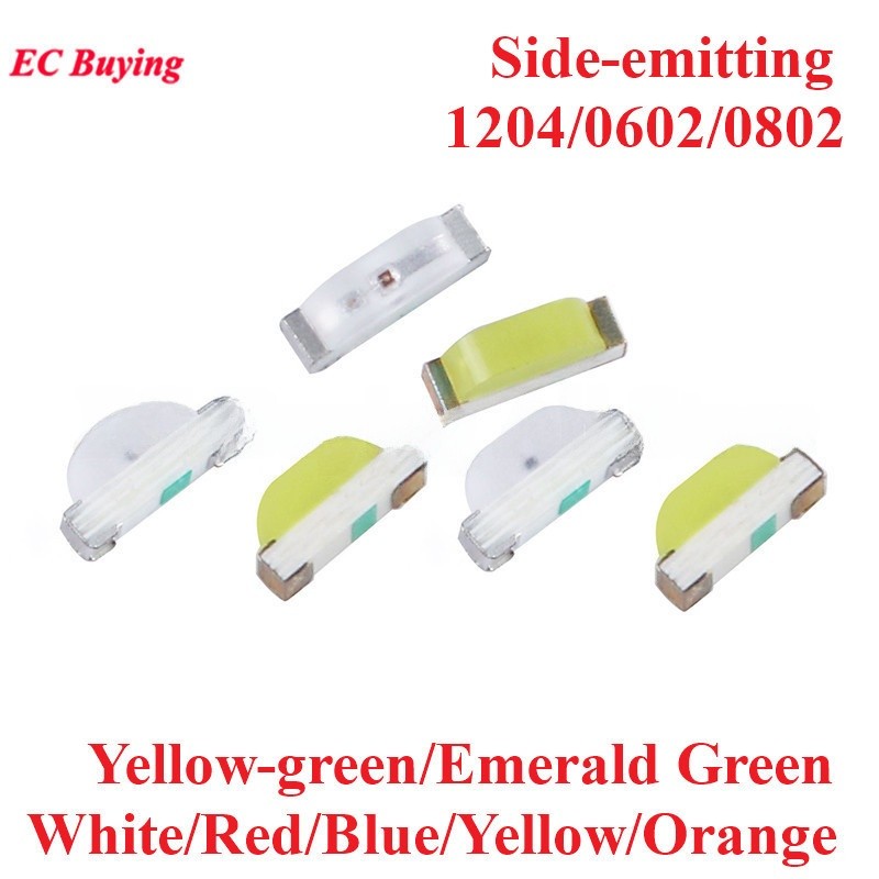 100pcs 1204 0602 0802 SMD LED Side-emitting Diode ขาว แดง น้ําเงิน เหลือง ส้ม เขียวมรกต