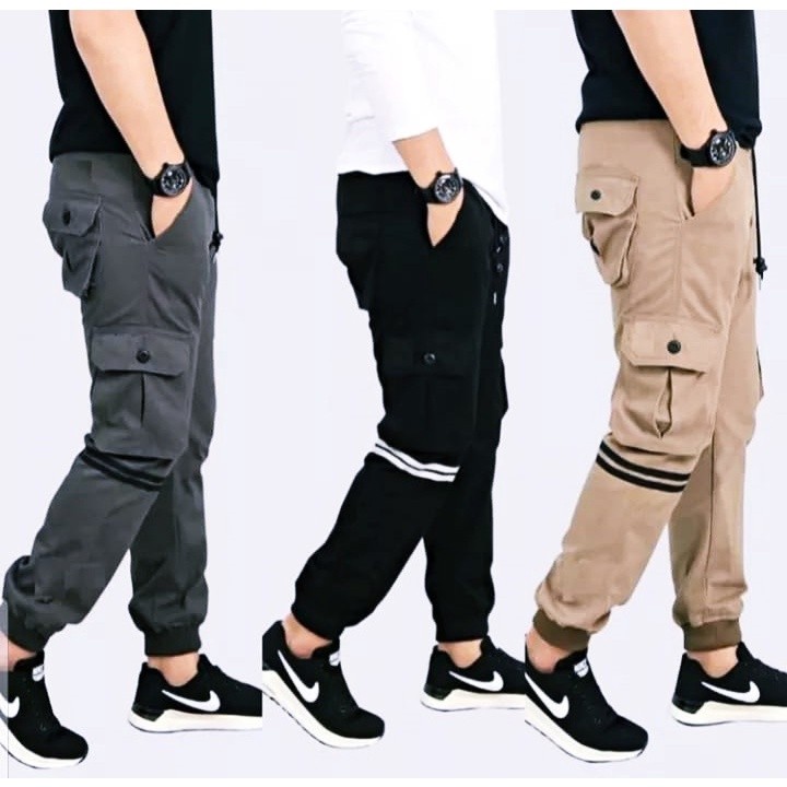 RIRUSHOP MENS JOGER CARGO LONG PANTS - STRIPE JOGER PANTS - CURRT TREND JOGER PANTS-27-32