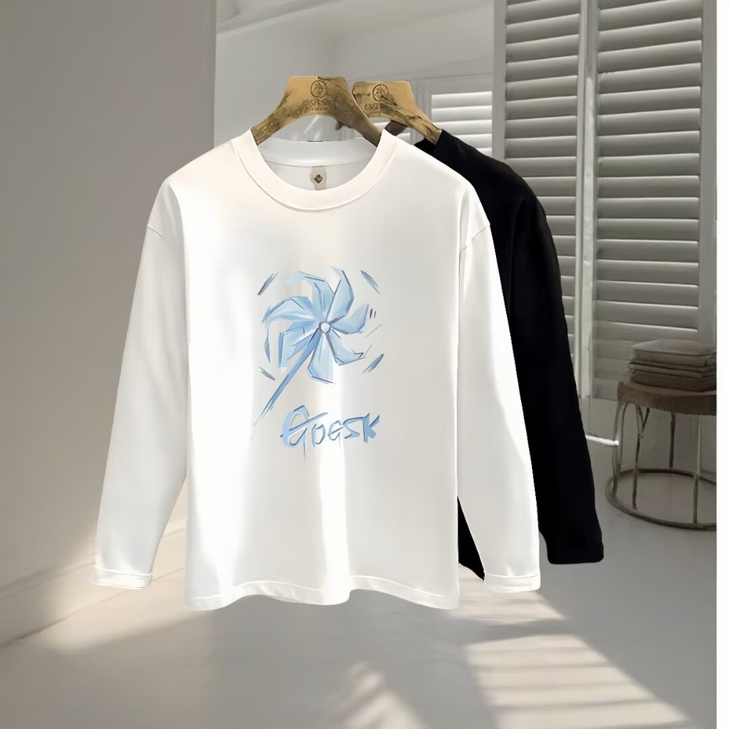 2025 NEW 20252024 Fresh Style Windmill Long Sleeve T-Shirt for Men Hong Kong Style Loose Long Sleeve