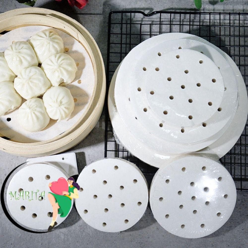 MARITA 100 ชิ้น Steamer กระดาษ, 4/5/6/7/8in ทิ้ง Buns ขนมอบกระดาษไม่ติด, ทนทานรอบ Buns Pad กระดาษครั