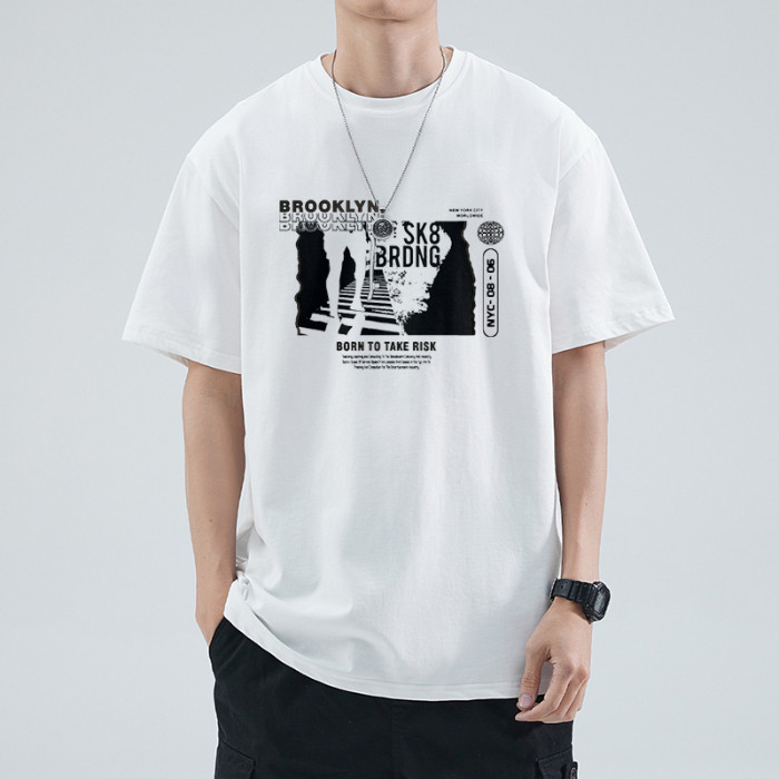 COD 2025280g Double Yarn Heavyweight White T-Shirt Men Three-needle Pure Cotton Men's Short Sleeve S