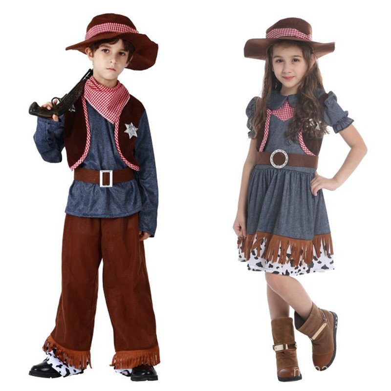 ชุดคอสเพลย์ HALLOWEEN CL2X เครื่องแต่งกายสำหรับผู้หญิงแบบยีนส์สไตล์ตะวันตก และชุดสวมหน้ากากสำหรับเด็