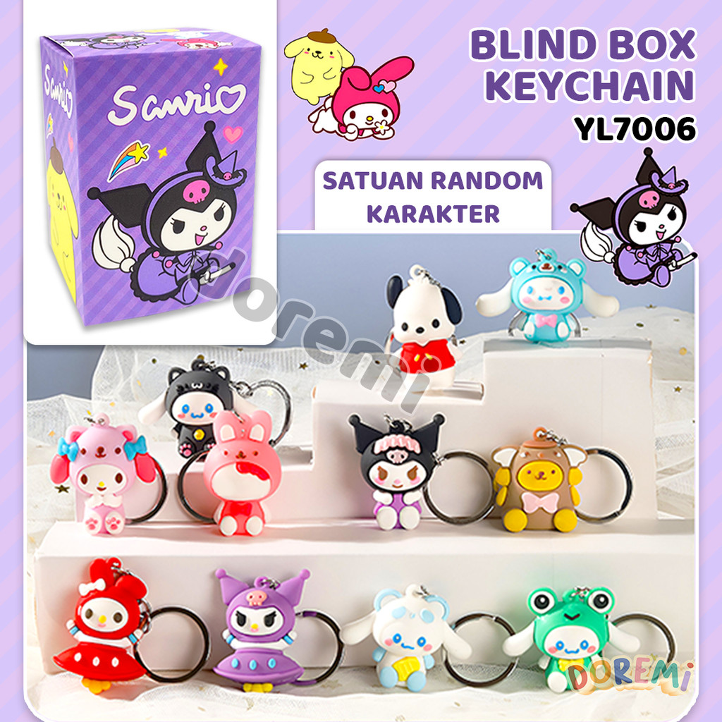 GANTUNGAN DOREMI พวงกุญแจกล่องตาบอดพวงกุญแจ Sanrio Labubu Stitch Avenger Spongebob อุปกรณ์เสริม