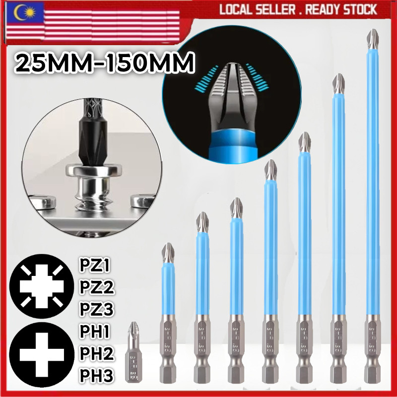 Anti Slip ไขควง PH1 PH2 PH3 PZ1 PZ2 PZ3 ไฟฟ้าแม่เหล็กไขควงบิต防打滑磁批头