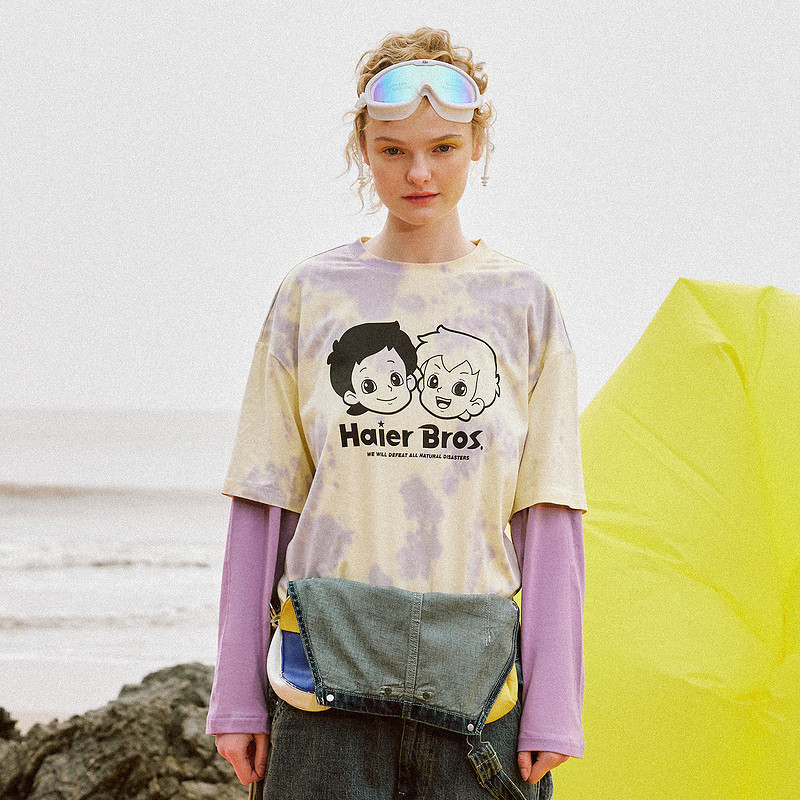 เสื้อGXG Jeans Stir-Dye แขนสั้น สำหรับผู้หญิง ฤดูใบไม้ร่วง ปี2022