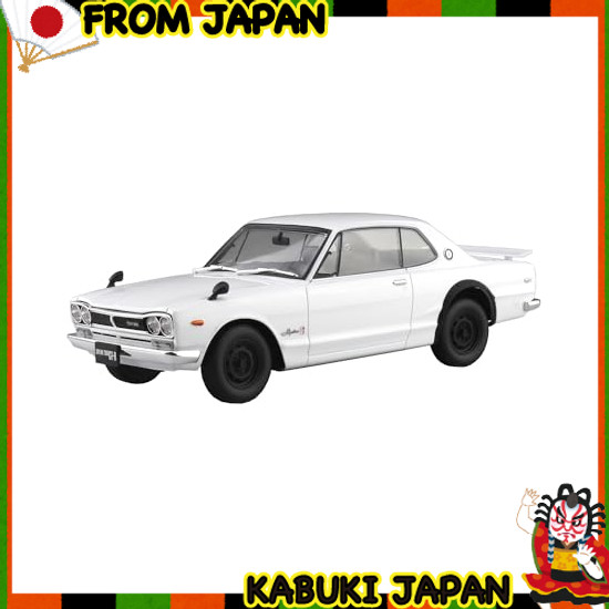 Aoshima Bunka Kyozai-sha 1/24 Raku-Pla Snap Car Series KPGC10 Skyline HT 2000GT-R 1971 White Pre-Col