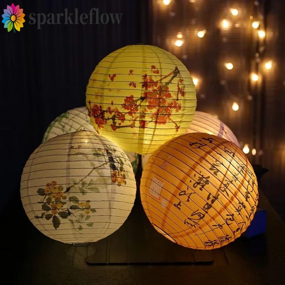 โคมไฟเทศกาล SPARKLEFLOW, กระดาษไม้ไผ่แบบแขวน, โคมไฟจีน, โคมไฟกระดาษตัวละคร Fu ย้อนยุคทรงกลมคลาสสิกปีใหม่