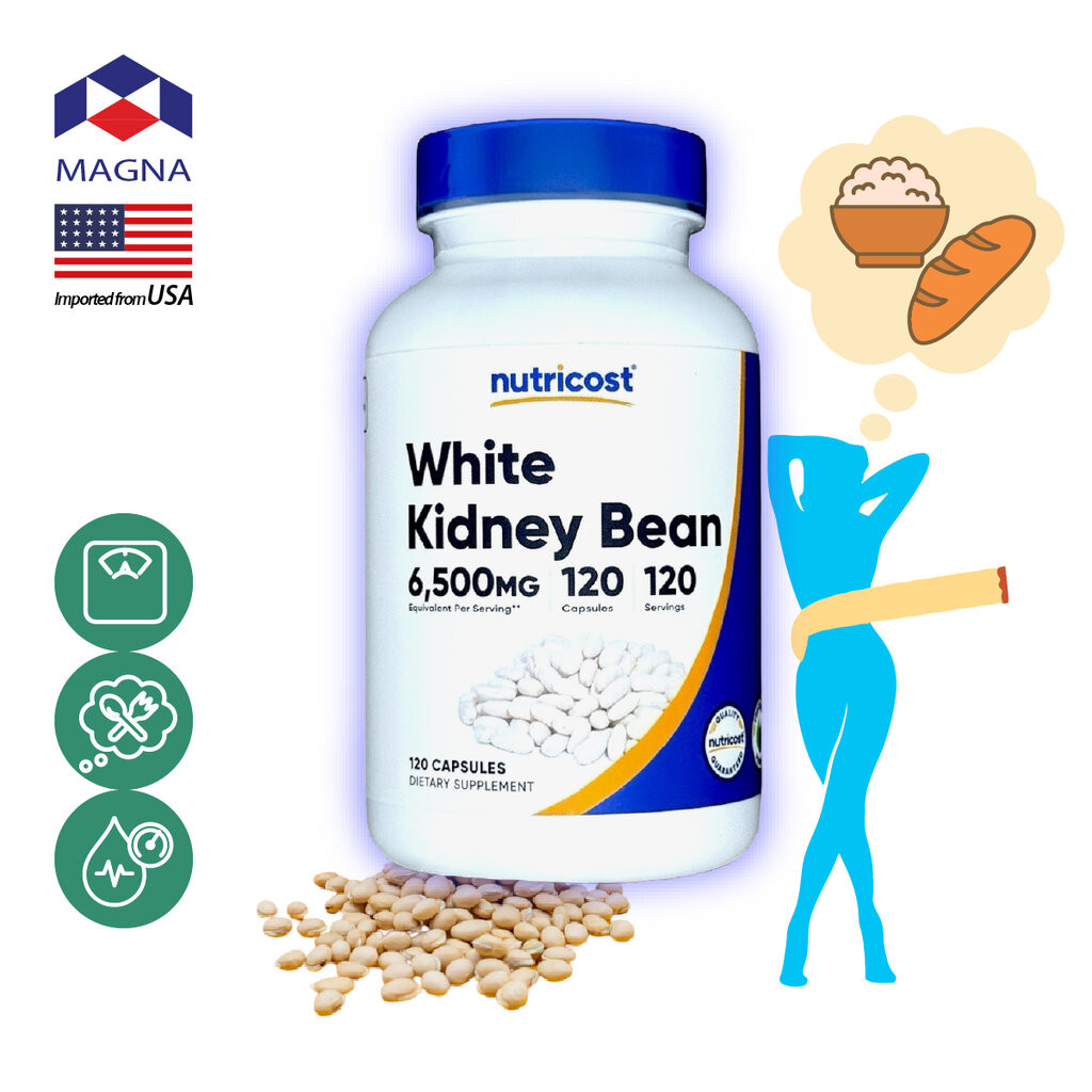 นูทรีคอสท์ ถั่วขาวสกัด 6500 mge x 120 เม็ด สารสกัดถั่วขาว Nutricost White Kidney Beans Extract /กินร่วมกับ แอปเปิ้ล ซ...