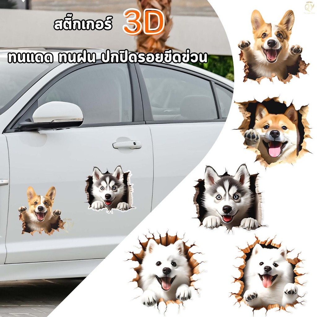 สติ๊กเกอร์แต่ง สุนัข สติกเกอร์ติดผนัง สติกเกอร์ไวนิล3D ติดรถ ตกแต่งบ้าน ตู้เย็น ห้องน้ำ ปิดรอยขีดข่วน ส่งจากไทย