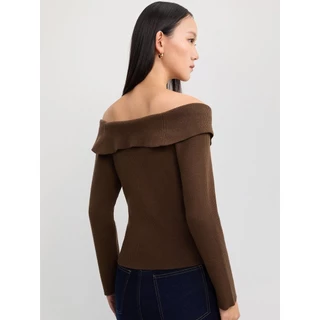 [Pomelo] เสื้อไหมพรมเปิดไหล่ / Flap-Collar Off-Shoulder Knit Top