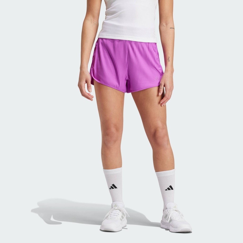 adidas Gym & Training กางเกงขาสั้นเอวสูงผ้าริบ Pacer All Gym Seasonal Tonal 3-Stripes ผู้หญิง สีม่วง IW8169