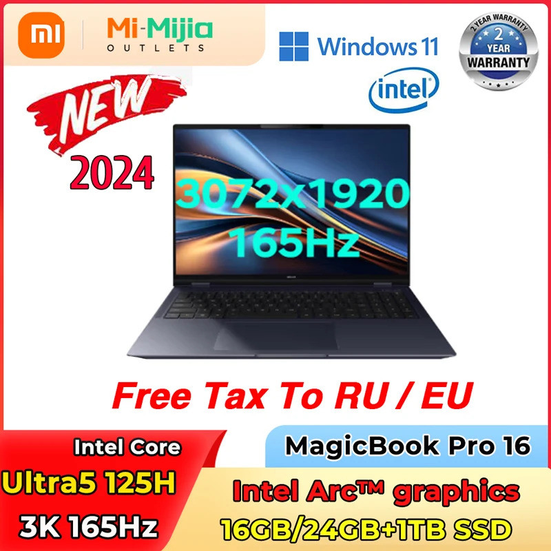 Pro 16 แล็ปท็อปสําหรับเล่นเกม Ultra5 125h 16g/24g 1t Ssd Intel Arc กราฟิก 3k 165hz หน้าจอ 16 นิ้วการ