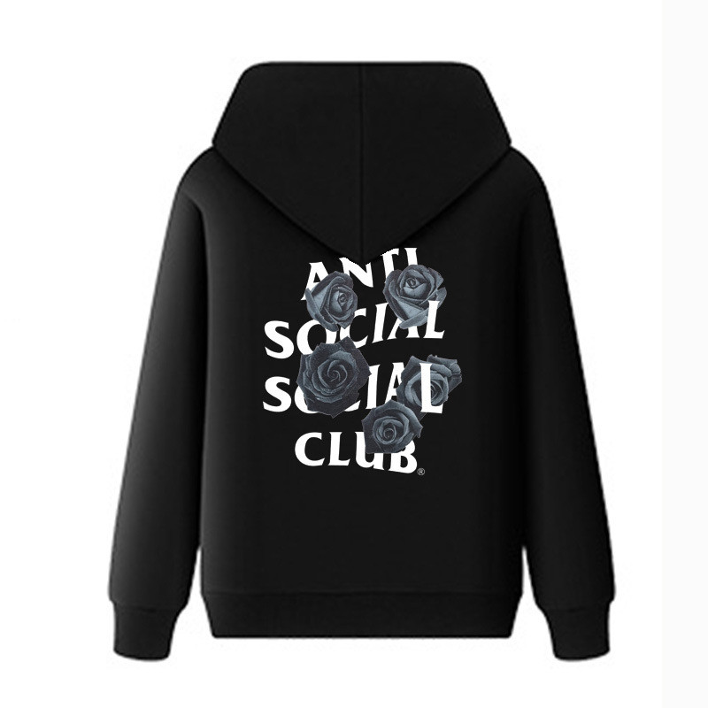 เสื้อฮู้ด.asc anti social club แบบหลวมพิมพ์ลายกุหลาบ