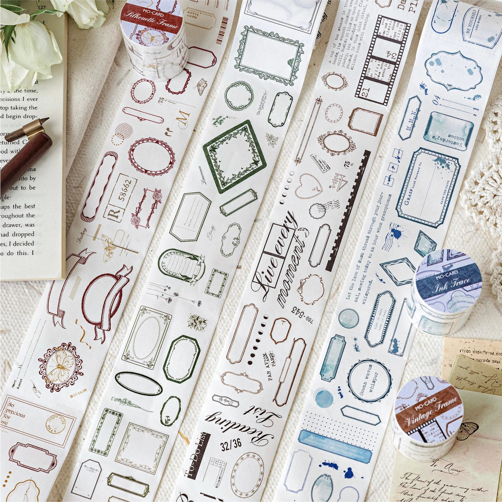 Journal GO 5x200 ซม.Washi Masking เทปสําหรับ Journaling Border กรอบ Die-Cut PET สติกเกอร์สําหรับ Scrapbooking Junk Journal Planner diy