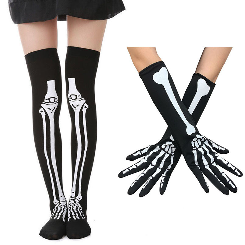 ชุดฮาโลวีน ชุดคอสเพลย์ Halloween Bone Gloves Skeleton Socks Gloves ถุงมือกระดูกฮาโลวีน