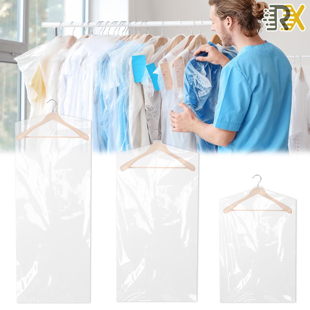 50ชิ้นพลาสติกเสื้อผ้าครอบคลุมเสื้อผ้าใสกระเป๋าฝุ่นแห้งทําความสะอาดกระเป๋านํามาใช้ใหม่ปกผ้ากระเป๋าสูทกระเป๋าครอบคลุม3ขนาด ร้านค้า8223