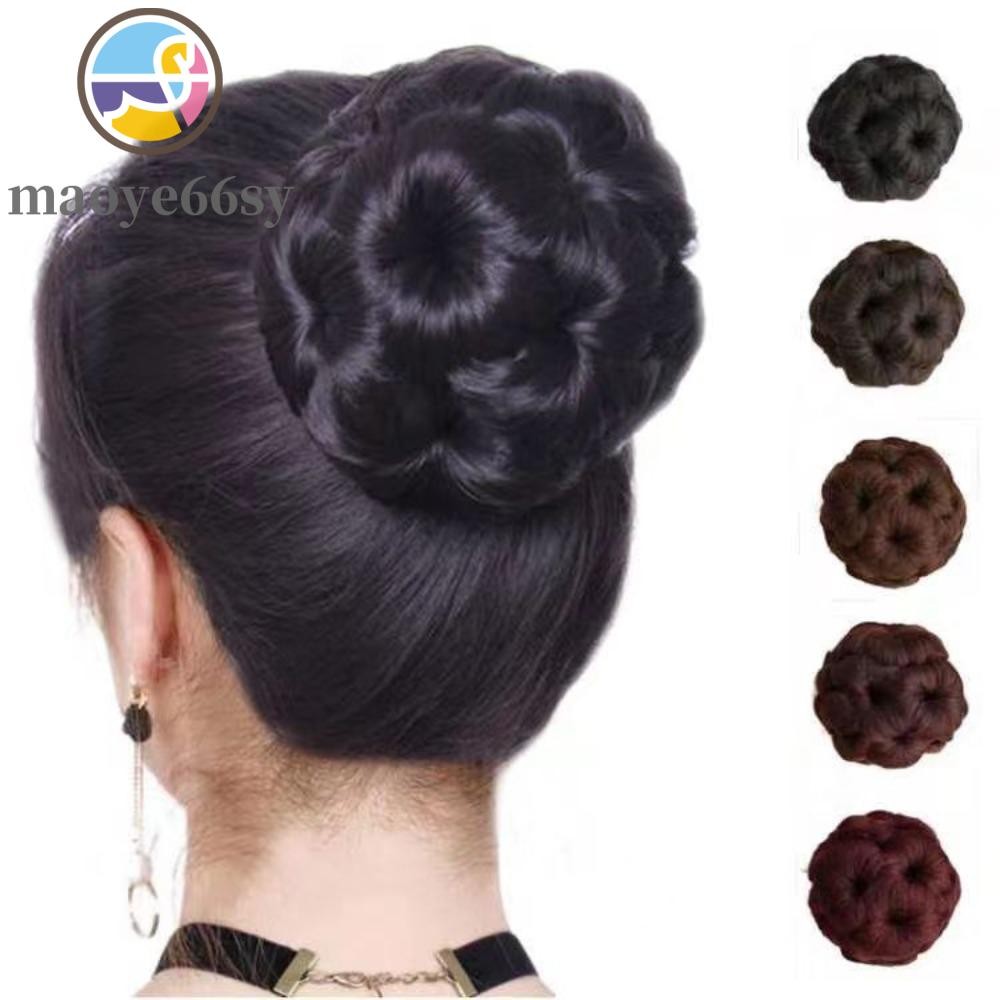 MAOYE66SY ผมปลอม Bun สังเคราะห์ Retro สไตล์เก้าดอกไม้ผมผู้หญิงวิกผม Donut คลิปสาวอุณหภูมิสูง Fiber C