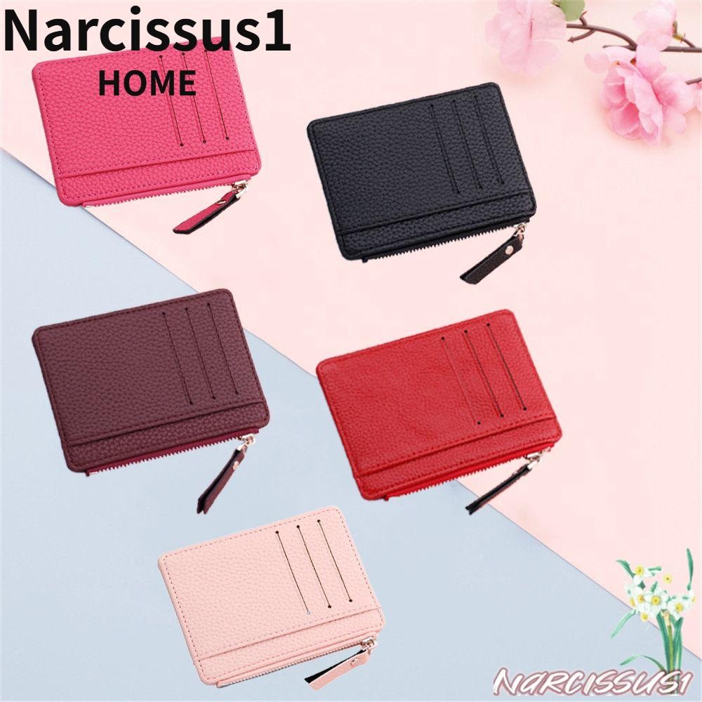NARCISSUS กระเป๋าสตางค์ Multi-card Bit Zipper Pocket Coin Bag หนัง PU สําหรับผู้หญิง