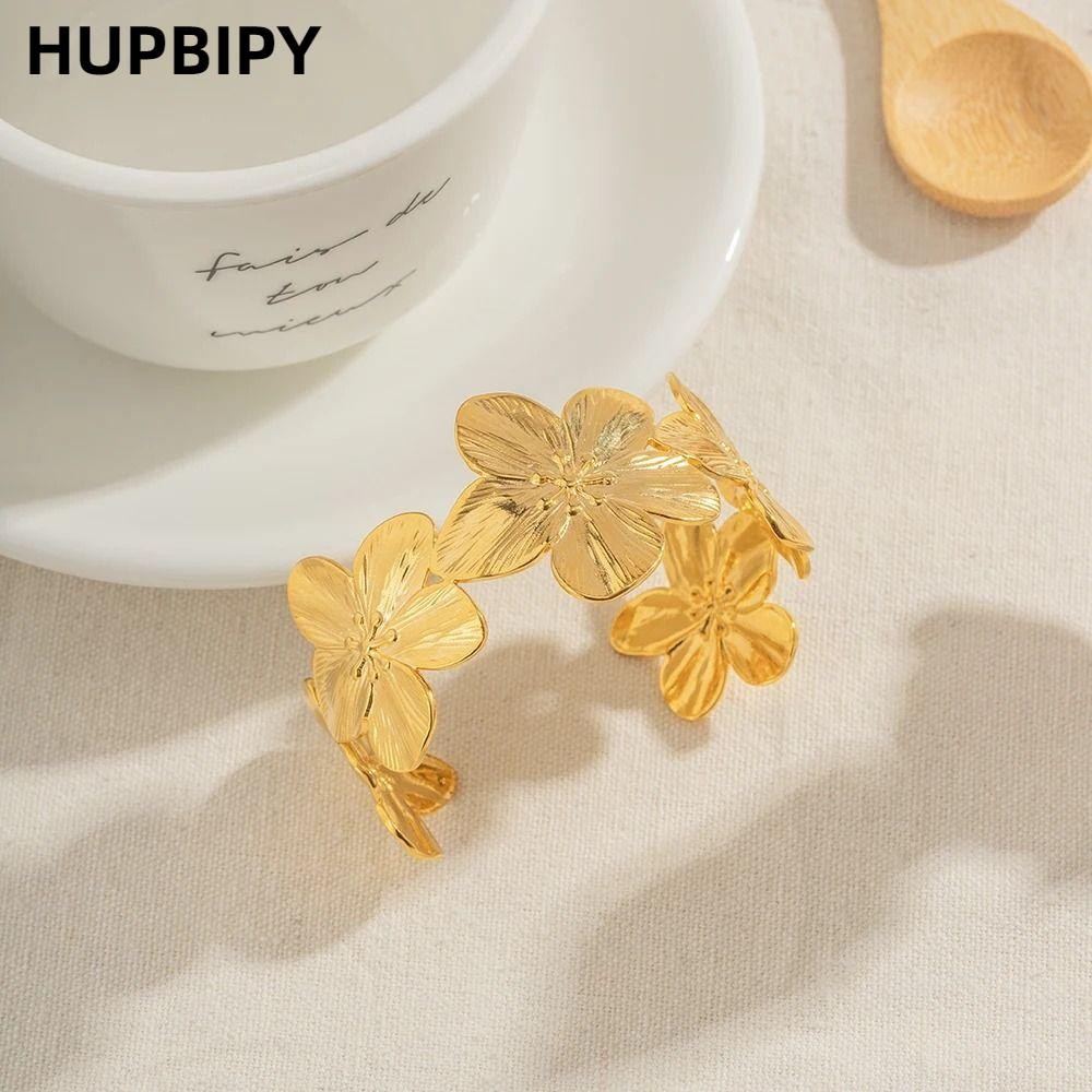HUPBIPY เปิดสร้อยข้อมือ, Uworld กันน้ํากําไลข้อมือ,ดอกไม้สแตนเลส Party Cuff สร้อยข้อมือผู้หญิง