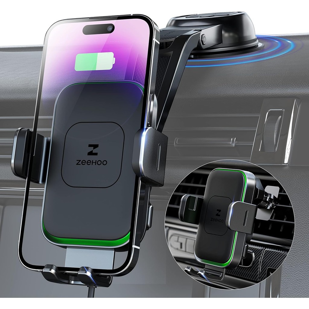 ZEEHOO Wireless Car Charger, DUOXX Dual Coils 15W Fast CHARGING Auto-Clamping Car Mount, Dashboard, 