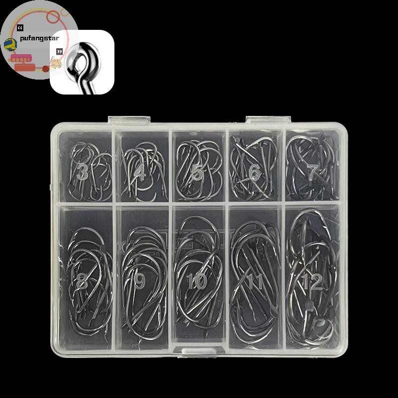 Pufangstar 70/100PCS Boxed ตะขอขนาดใหญ่โลหะ Rust-proof Bent Line Pay Isni 3-12 # Barb Hook With Hole