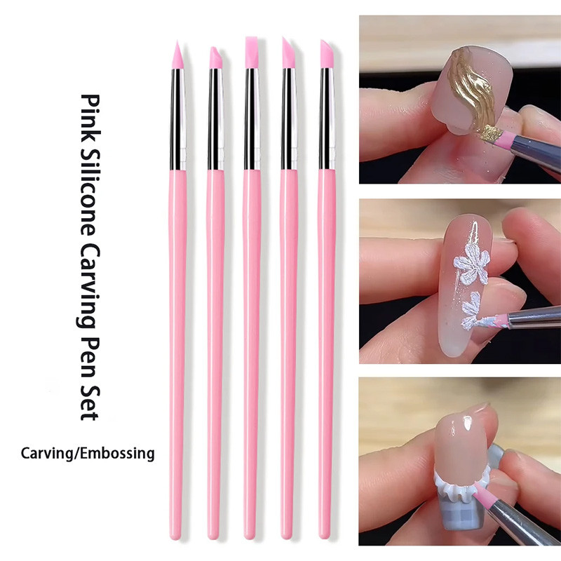 UR SUGAR 5 ชิ้น/เซ็ต Professional ซิลิโคนเล็บแปรง UV เจล Polish Tip 3D ภาพ DIY Dotting แปรงภาษาโปลิช